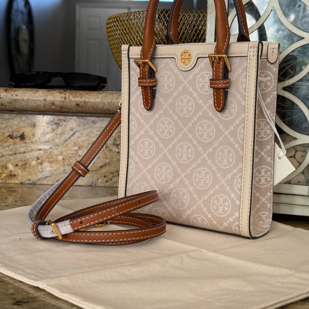 Tory Burch T monogram mini tote in ivory color - Picture 3 of 10